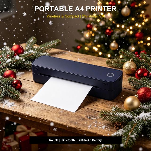 A4 Thermal Printer Bluetooth USB Type C 203DPI 2600mAh Portable Mobile Printer for Word Excel PDF Christmas Gift