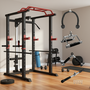Sistema de Gimnasio en Casa Power Cage, Capacidad de 450 kg, Soporte para Barra con Capacidad para 450 kg, Soporte Ajustable para Sentadillas y Dominadas, Negro-Rojo D0100HAB7PU - Product Image 2