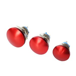 Interruptor de botón pulsador de metal rojo y verde con cabezal de hongo, orificios de montaje de 19 mm y 22 mm, impermeable IP65, 1NO momentáneo máximo. 3A 220V - Product Image 1