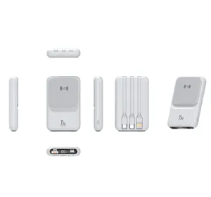Benutzer definiertes Logo Magnetic Wireless 22,5 W Pd 15W 10000mAh Power Bank 2-in-1-Schnelllade-Powerbank mit eingebauten 3 Kabeln USB Typ C.