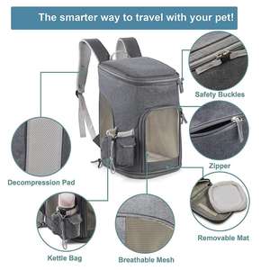 Sac à dos de <span class=keywords><strong>transport</strong></span> pour animaux de compagnie pour chats et chiots - Tissu Oxford, design élégant/durable, fermeture éclair, capacité de 18 lb, utilisation <span class=keywords><strong>en</strong></span> extérieur - Product Image 4