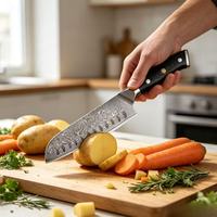 Cuchillo de Chef Profesional de Acero de Damasco Forjado a Mano, Hoja Ultra Afilada de 6-7.9 Pulgadas, Ecológico, Ergonómico, Ambidiestro, G10
