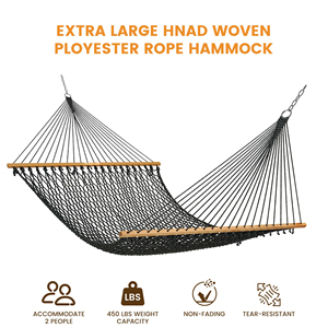 2 Person Handwoven Cotton Rope <b>Hammock</b> with Spreader Bar, Durable Outdoor <b>Hammock</b> for Indoor & Outdoor, Max 400 LBS, Light Gray - Product Image 3