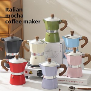 Farbenfroher Italienischer Moka-Kocher mit Holzgriff, Aluminium-Espressokocher für den Herd, 150ml/300ml - Product Image 2