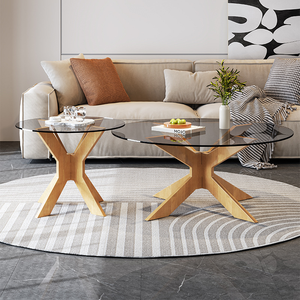 Custom moderno <span class=keywords><strong>vetro</strong></span> <span class=keywords><strong>e</strong></span> <span class=keywords><strong>legno</strong></span> tavolo cerchio caffè con gambe in <span class=keywords><strong>legno</strong></span> per il soggiorno divano tavolo - Product Image 2