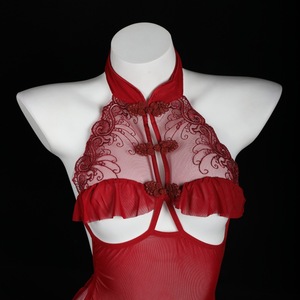 Sexy Cheongsam Style Lingerie <b>Red</b> Sheer Lace <b>Bodysuit</b> Women's Costume - Product Image 1