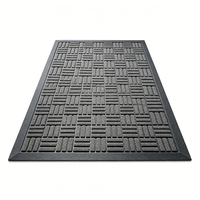 Tapis d'entrée en caoutchouc noir à texture géométrique en relief, tapis de porte robuste antidérapant pour la maison, le bureau et l'usage commercial