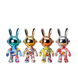 Figurine de lapin en résine électroplaquée, design astronaute, décoration d'intérieur, artisanat, ornement de bureau, motif coloré, synthétique - Product Image 5