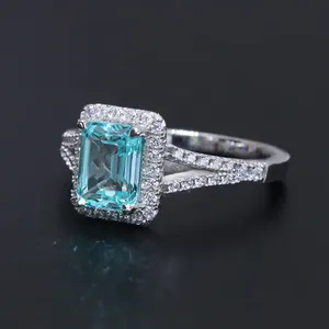 Anel de noivado de safira azul 925 prata esterlina, anel de 2 quilates 6x8mm, azul, aquamarina, cultivado em laboratório, ideal para mulheres, fantástico