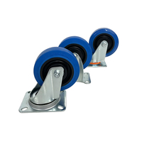 Roue pivotante à plateau en TPR bleu pour chariot logistique, anti-bruit, non-marquante, roulement moyen