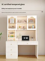 Ensemble de bureau intégré moderne de luxe en bois massif double étagère de bureau pour la maison étudiant écriture ordinateur de bureau utilisation avec lumière