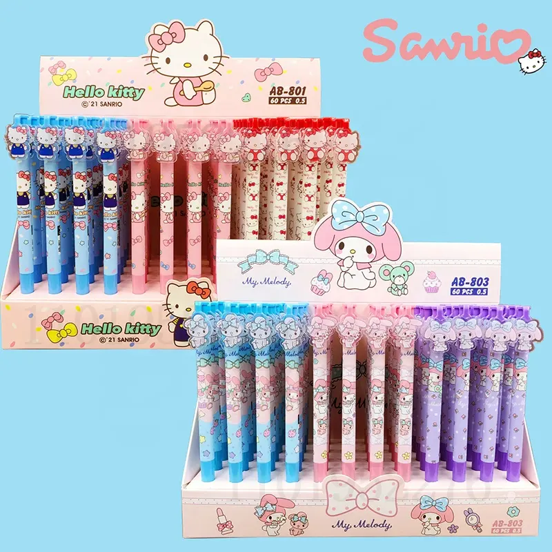 새로운 60pcs 산리오스 젤 펜 Kawaii KT 고양이 마이 멜로디 학생 사무실 시그니처 중립 펜 학용품 문구 도매