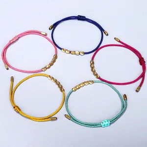 19 couleurs tressées à la main, fil multicolore réglable, breloque à nœud, perles de cuivre pour femmes, Bracelet bouddhiste tibétain porte-bonheur