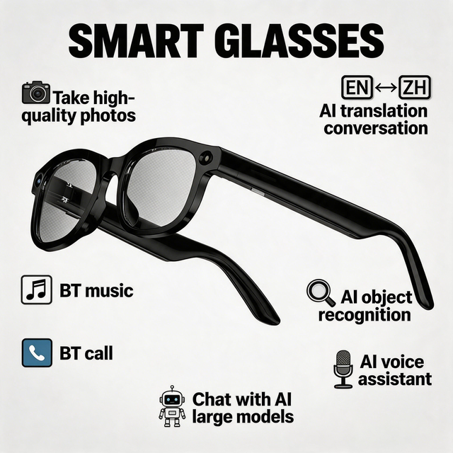 Lightweight AR Glasses for Daily Use AI Smart Sunglasses BT Music BT Calling AI Chat Smart Glasses for Translation With Camera