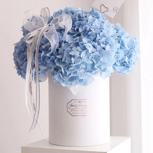 Custom Printing Logo Boxes Flowers Packaging Blue Pink White Round Flower Box with Ribbon