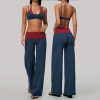 Nouvel ensemble de yoga Sage, design color-block effet deux pièces, taille haute élastique, col en V, contrôle du ventre, séchage rapide pour la course et l'entraînement