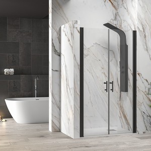 Puerta de Ducha Moderna Kamalu de 115-120 cm, Sin Marco, Perfiles de Acero Inoxidable Negro, Deslizante Plegable, 10 mm de Altura, Modelo 200h KSAL2800AN - Product Image 2