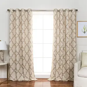 Ring Top Thick Beige Grommet Printed Geometric Blackout Curtain Living Room Small Curtain Room Darkening Thermal Panel Modern
