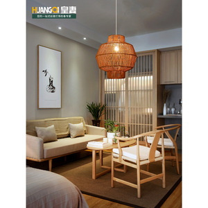 Lustre en bambou Huangqi E27, lumière blanche chaude, suspension ronde pour restaurant, hôtel, éclairage de couloir - Product Image 3