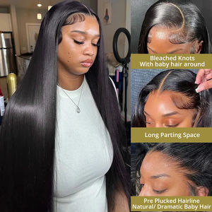 Perruques de cheveux humains frontales en dentelle HD transparente 13x4, lisses à 200 %, pré-épilées, en cheveux indiens Remy bruts, pour femmes, à prix abordable - Product Image 3