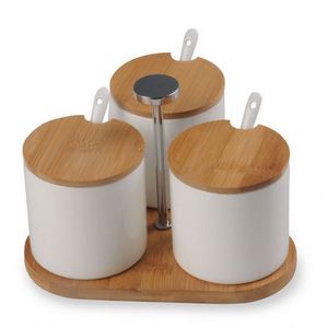 High Quality Food Storage Canister Jar Container <strong>Tea</strong> <strong>Sugar</strong> <strong>Coffee</strong> Canister <strong>Set</strong> With Bamboo Lid - Product Image 1