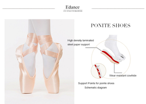 Chaussures de pointe de ballet professionnelles en cuir satiné E5026 -02 pour la danse adulte - Product Image 4