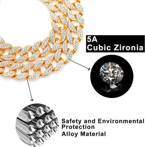 Luxuriöses Taktisches 15mm Diamant Gold Silber Hundehalsband Massive Metall-Kubanische Gliederkette mit Legierungs-Schmuckzubehör - Product Image 3