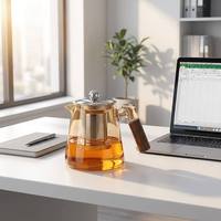 Teco modern ramah lingkungan dari kaca borosilikat tinggi, dengan infuser stainless steel yang dapat dilepas dan dikunci, serta gagang kayu.