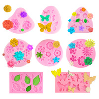 8er Pack Mini Flower Butterfly Leaf Rose Clay Formen Flexible Fondant formen De Silicon zum Dekorieren von Kuchen