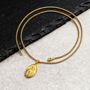 จี้พระแม่พระเยซูแบบวินเทจ ทำจากสแตนเลสชุบทอง สำหรับผู้ชายและผู้หญิง - Product Image 4