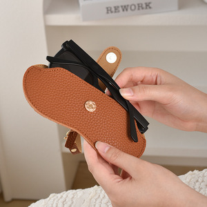 Factory Supply PU Leather Sunglasses Pouch, Portable <b>Bag</b> <b>Charm</b> Eyeglasses Storage Case with Snap Closure - Product Image 1