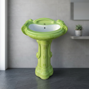 Modern Round Art Ceramic Pedestal Basin with Simple Floor Mounted Design Washbasins Sink Stand - Product Image 2