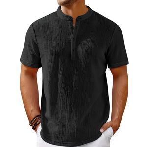Camiseta Henley para Hombre Fitspi, Estilo Vintage a Rayas, Manga Corta, Corte Holgado Informal de Verano, Cuello con Botones, Tops de Playa - Product Image 6