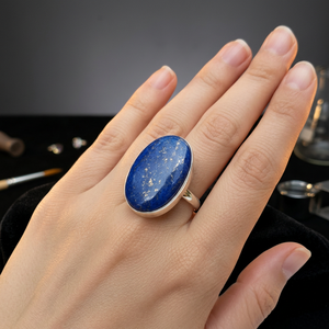 Anillo de Compromiso para Mujer, Lapislázuli, Piedra Natural, Chapado en Oro y Plata, Romántico, Anillo de Gema Grande Hecho a Mano por Diseñador, a Elección - Product Image 3