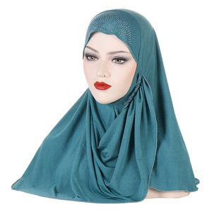 CCY Hijab facile à porter pour femme musulmane Hijab instantané couleur unie islamique moyen-orient Turban Hijabs avec strass - Product Image 3