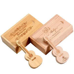 Campioni gratuiti disco di memoria flash usb pormo a forma di chitarra con scatola di archiviazione dati Thumb Drive 3.0 chiavette usb da 128gb