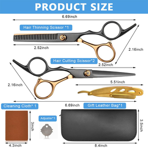 Ensemble de ciseaux à cheveux en acier inoxydable, kit de ciseaux à cheveux, tondeuse à cheveux pour la coiffure, ciseaux de barbier pour la maison - Product Image 6