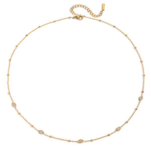 18K Stainless Steel Rhinestone Marquise <b>Beaded</b> Chain <b>Necklace</b> For Women Everyday Wear Fine Jewelry - Product Image 5
