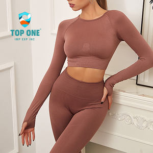TopOne femmes tricot sans couture antichoc à manches longues Fitness pantalon Yoga ensemble Gym Fitness ensembles - Product Image 1