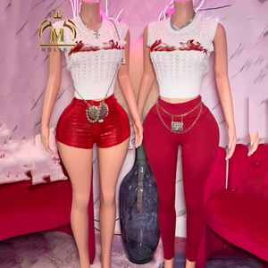 Conjunto de 2 piezas a juego para mujer, camisa corta de punto, Top y pantalones cortos, ropa de calle informal, conjunto de dos piezas para mujer - Product Image 1