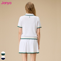 Ensemble de 2 pièces pour femmes Janya, polo à manches courtes à col polo, jupe plissée courte de tennis, couleur contrastée, vêtements de tennis de pickleball