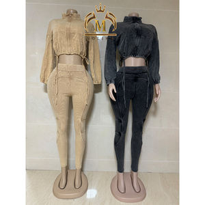 Winter Herfst Vrouwen Outfits Lange Mouw Katoen Zuur Crop Jasje Lange Broek 2 Delige Set Dame Vintage Tweedelige Jogger Set Vrouwen - Product Image 4