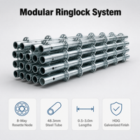 Système d'échafaudage Ringlock, standard vertical 48,3 mm, acier Q235 galvanisé à chaud, coupleur Ring Lock, construction complète