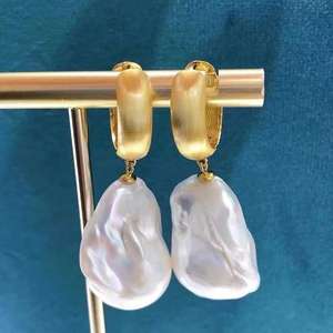 Accessoire en argent S925 pour la création de bijoux, boucles d'oreilles pendantes tendance 2021 avec perles rondes de 10 à 15 mm, argent brossé, support vide pour ongles - Product Image 1