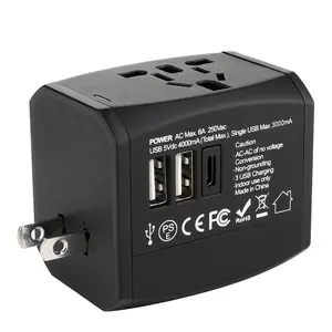 Adaptador de viagem com Certificados BS8546 CE FCC ROHS PSE Universal Travel Adapte Caixa Branca Comercial 3 Portas 3 Saídas, 4 Saídas