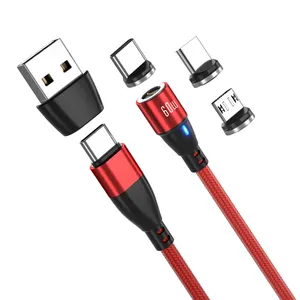 Kabel pengisi daya Cepat USB C 3 in 1, kabel usb magnetik PD60W ke Tipe C 27W untuk semua ponsel CE ROHS FCC 2024