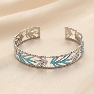 Vintage Personalized Jewelry Gold Plated Stainless Steel Hollow Colorful Enamel Leaf <b>Bangle</b> <b>Bracelet</b> - Product Image 4