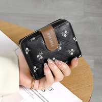 Dompet Wanita Minimalis Geometris Portabel, Tempat Kartu Pendek Bermotif, Dompet Koin dengan Ritsleting