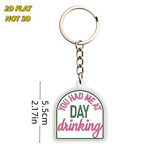 Llavero de acrílico con la frase divertida 'You Had Me At Day Drinking', tipografía rosa y verde, colgante transparente con diseño de bar humorístico - Product Image 2