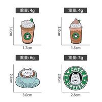 Pin Enamel Logam Grosir Lucu Kartun Kucing Kopi, Pin Kerah, Lencana, Souvenir, Hadiah, Pin Kucing Kopi Hewan Lucu untuk Pakaian